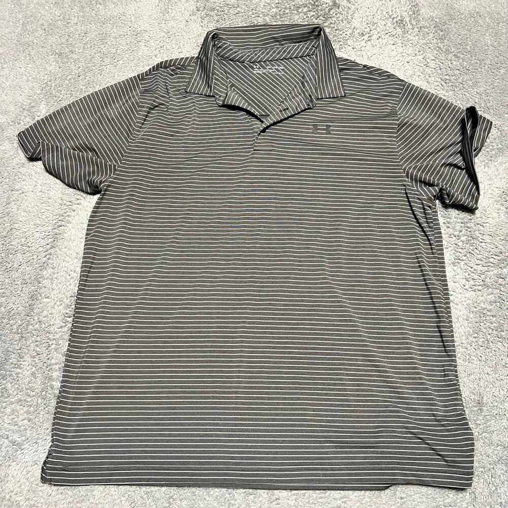 Under Armour Polo Shirt Mens XXL Gray Striped Loose Performance Heatgear